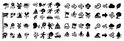 Wind icons with gust leaf sailboat minimal