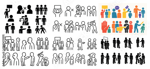 Community icons with person group speech outline