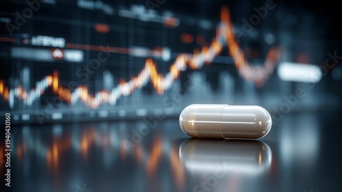 Single capsule on dynamic chart showing drug growth potential concept