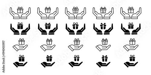 Advantage Vector Icon which can easily modify or edit. Vector icon of hands presenting a gift box framed on white background for generosity, happiness for giving, celebrations, and joyful moment.