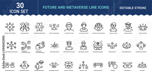 Future and metaverse line icon set vector illustration with editable stroke