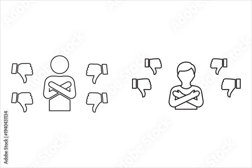Rejected or disliked people icons with thumbs down