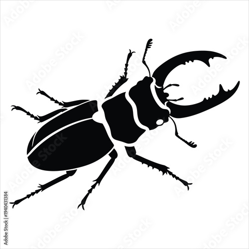 Stag beetle insect silhouette with large mandibles isolated vector