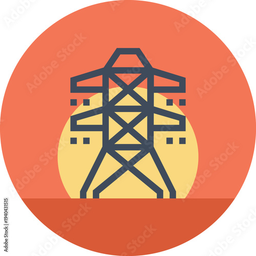 Modern electricity tower flat line vector illustration icon design concept. Icon for mobile and web graphics. Flat symbol, logo creative concept. Simple and clean flat pictogram