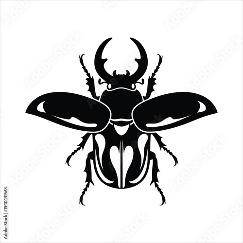 Stag beetle with wings open black silhouette vector