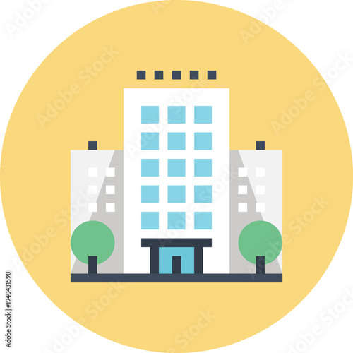 Modern hotel building flat line vector illustration icon design concept. Icon for mobile and web graphics. Flat symbol, logo creative concept. Simple and clean flat pictogram