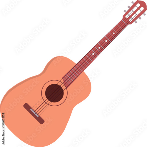 Classical acoustic guitar vector illustration in flat style isolated on white background for music design projects