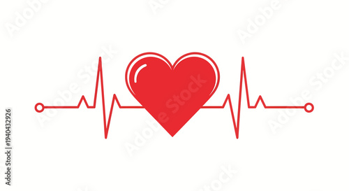 A red heart icon with a stylized ECG line on a white background