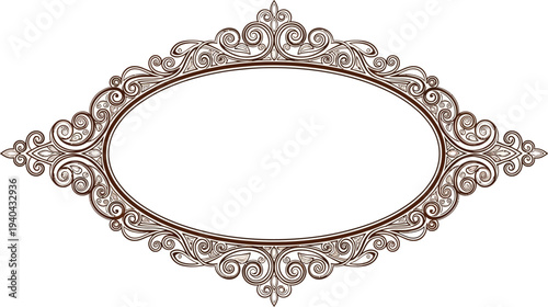 An ornate oval chocolate frame with intricate designs and patterns on a white background
