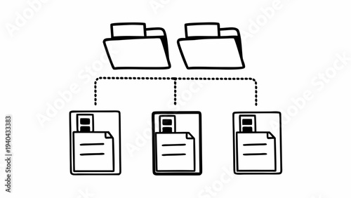 Simple line drawing demonstrating digital file management and data hierarchy structure