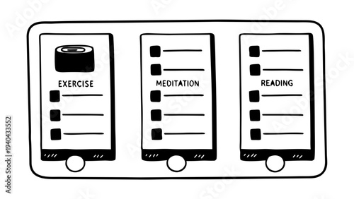 Habit Tracker Screens – Exercise, Meditation, Reading