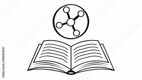 Open book and network icon representing knowledge connection and learning resources