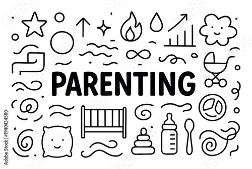 Family icons with crib bottle pacifier outline