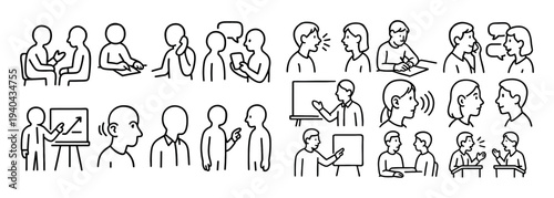 Communication icons with people board presentation outline