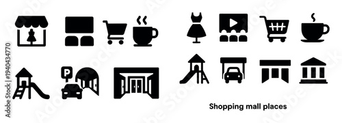 Shopping icons with cart cup dress minimal