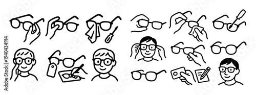 Eyewear icons with glasses hand face outline