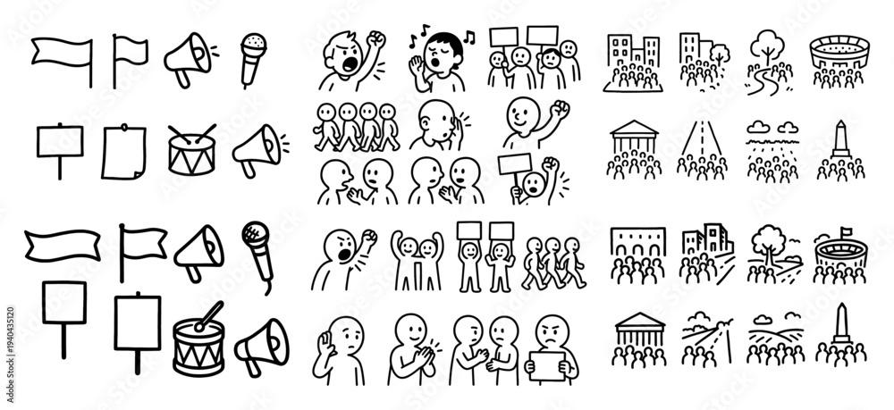 Obraz premium Political icons with flag megaphone people outline