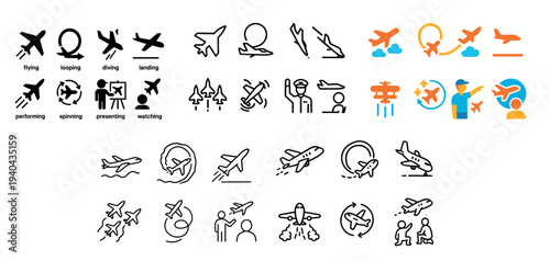 Travel icons with airplane globe person outline
