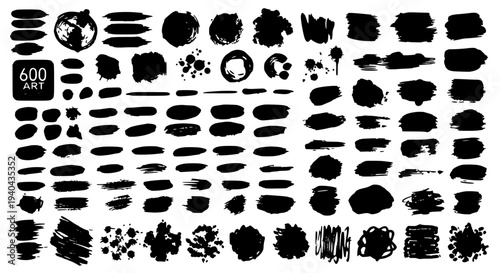 Brush strokes set with various black textures and grunge effects featuring abstract, art, graphic resources with design