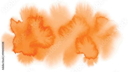 An abstract watercolor painting featuring vibrant orange brushstrokes on a white background
