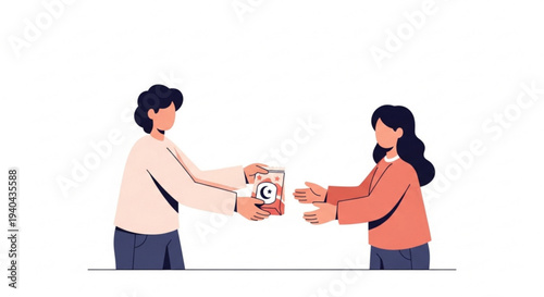 A person hands over a package to another person, representing delivery and logistics services