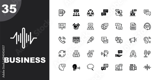 Collection of business communication and presentation icons for projects and marketing materials