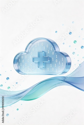 futuristic medical cloud computing and binary data storage, healthcare technology concept, digital health data visualization background, medical innovation science illustration