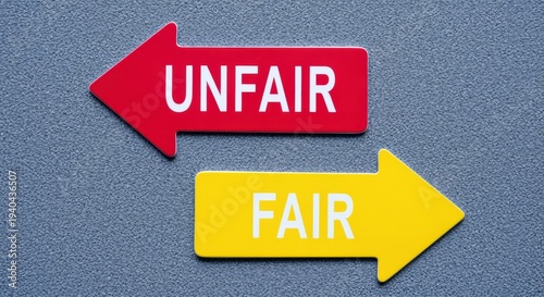 Concept of Fairness and Justice: Directional Arrows Showing Unfair and Fair Choices, Emphasizing Ethical Decisions