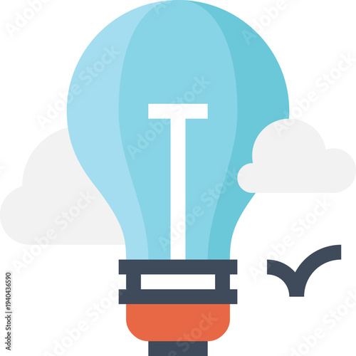 Modern light bulb flat line vector illustration icon design concept.