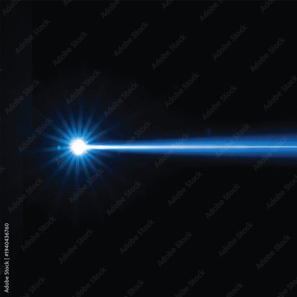 Obraz premium Blue Light Beam Emitting from Bright White Source on Black Background with Lens Flare