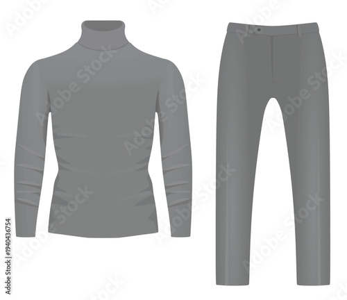Grey roll neck shirt and pants. vector illustration