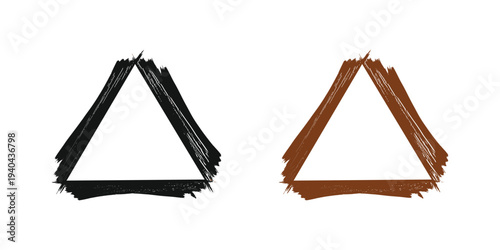 Two triangular leather straps side by side on a white background