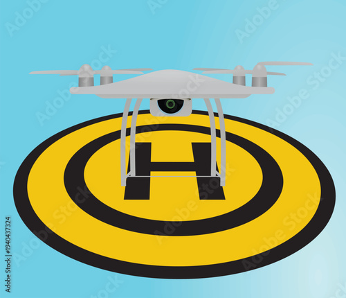 Drone on heliport. vector illustration