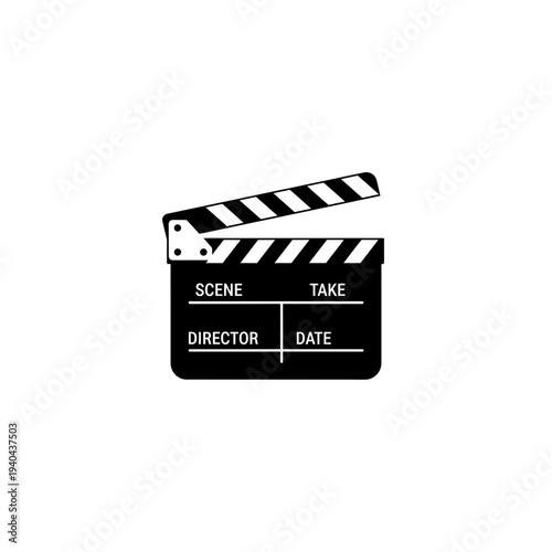 Black and white movie clapper board icon