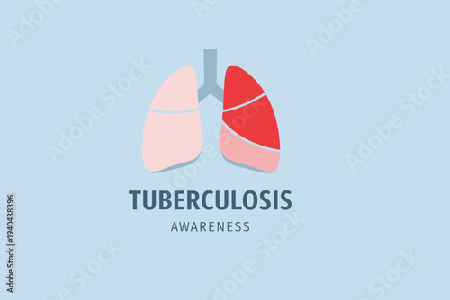 Tuberculosis awareness illustration showing lungs anatomy with affected area highlighted in red