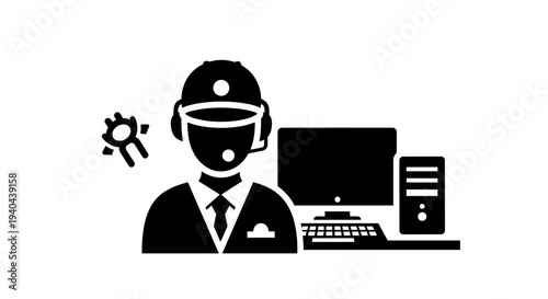 Man in Virtual Reality Headset Working.