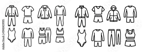Fashion icons with hoodie swimsuit shirt outline