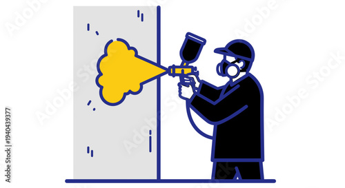 Man Spray Painting White Wall Yellow.