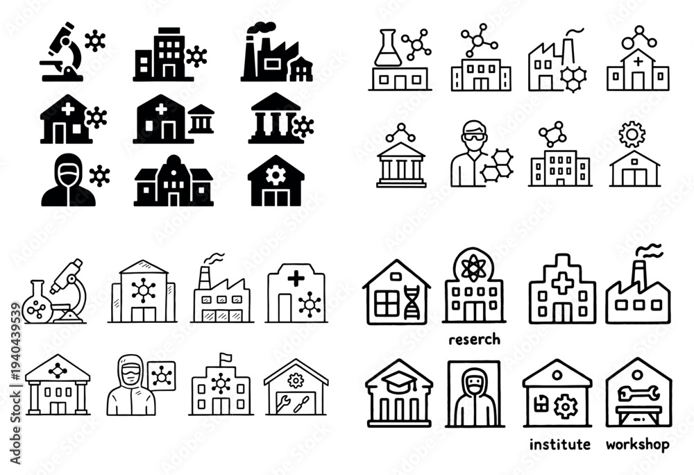 Fototapeta premium Medical icons with microscope hospital lab outline