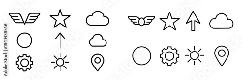 Interface icons with cloud star and gear outline