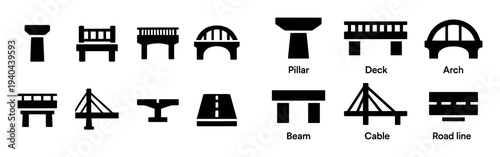 Infrastructure icons with pillar bridge deck outline