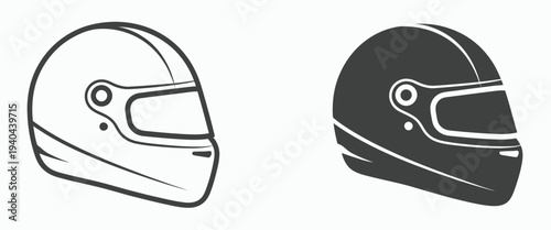 Motorcycle, helmet vector icon set, protective gear for riders, safety equipment and biking accessories, editable vector illustration isolated on transparent background.