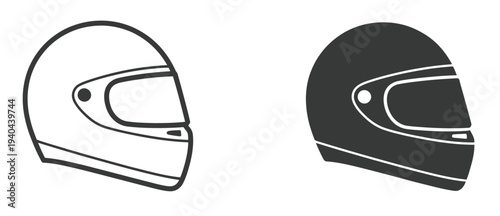 Motorcycle, helmet icons collection, road safety and riding gear symbols, motorcycle protection and transport concept, clean editable vector design.