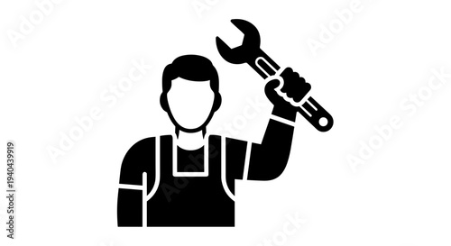 Mechanic with Adjustable Wrench Icon.