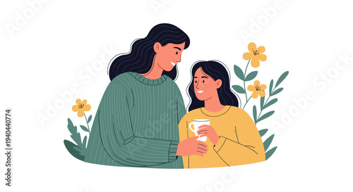 Mother and Daughter Sharing Coffee.
