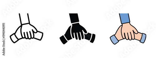 Teamwork Icons, vector illustration of hands together symbolizing unity, support, cooperation, partnership, and collaboration for corporate, business, and community design