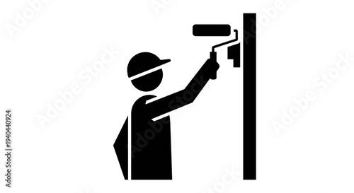 Painter Applying Paint to Wall.