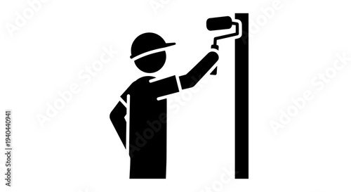 Painter Painting Wall with Roller.