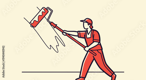 Painter Applying Paint with Roller.