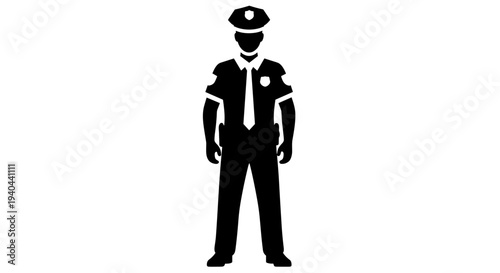 Police Officer Silhouette Standing Front.